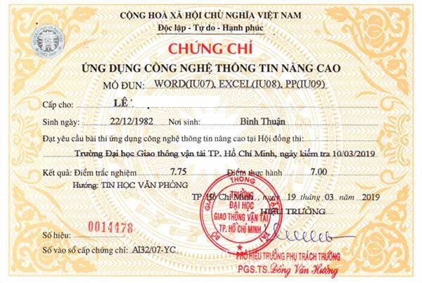 chứng chi tin học nâng cao modul 7