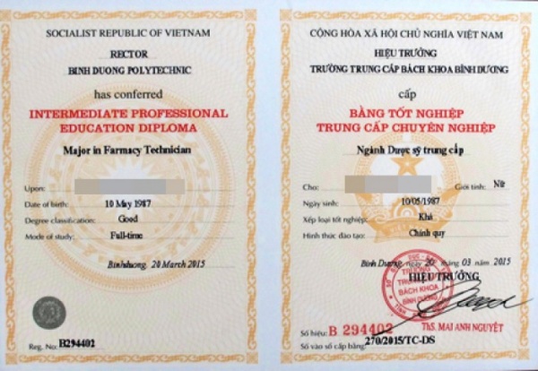 chứng chỉ trung cấp 